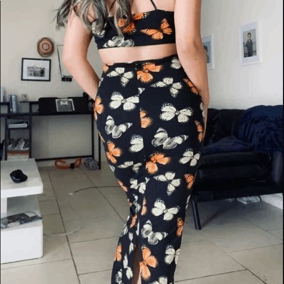 Liz & Sara Black Orange Butterfly Cut Out Stretchy Maxi Dress NWT - Picture 10 of 10